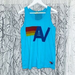 Aviator Nation bright neon blue AV logo tank top